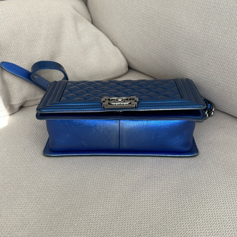 CHANEL Quilted Patent Calfksin LeBoy Flap Bag Old Medium Blue - Picture 8 of 14